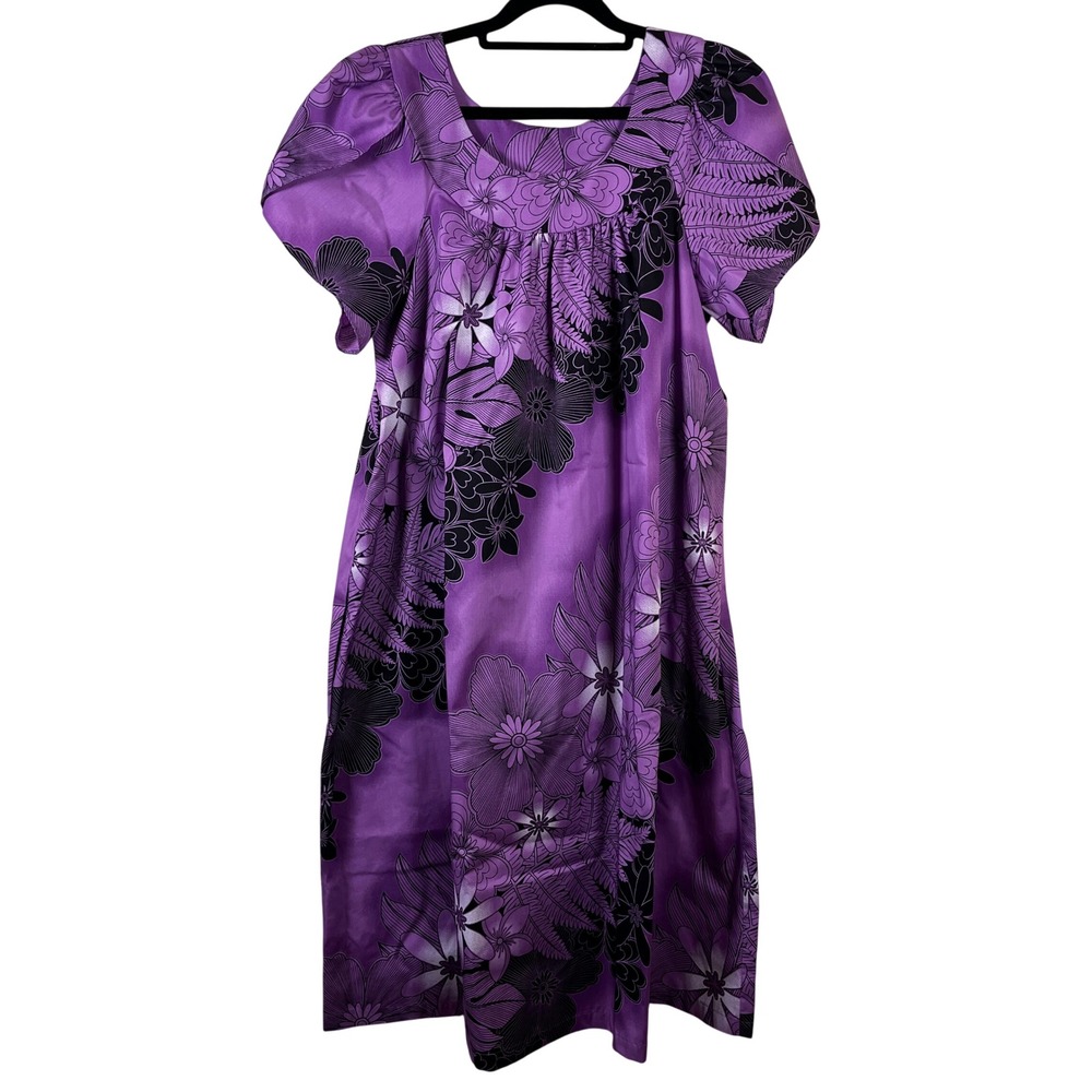 Vintage Hawaiian Flavor Purple Tropical Floral Muumuu Dress M Hawaiian Vacation
